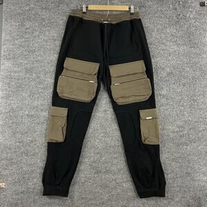Represent Pants Men Large Cargo Jogger Black Olive Tech Pockets Street Casual